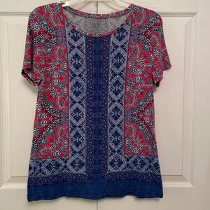 Westport 1962 Red White & Blue Pullover Top Paisley Print Medium